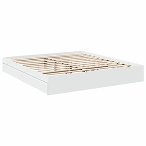vidaXL fehér szerelt fa ágykeret fiókokkal 200 x 200 cm kép