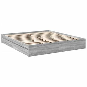 vidaXL sonoma tölgyszínű szerelt fa ágykeret fiókokkal 200 x 200 cm kép