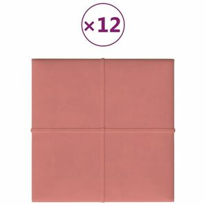 vidaXL 12 db rózsaszín bársony fali panel 30 x 30 cm 1, 08 m² kép