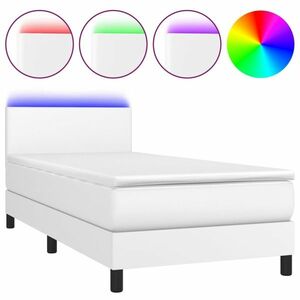 vidaXL fehér műbőr rugós ágy matraccal és LED-del 100x200 cm kép