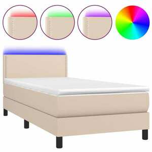 vidaXL cappuccino színű műbőr rugós ágy matraccal és LED-del 100x200cm kép