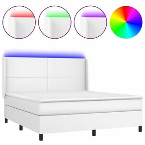 vidaXL fehér műbőr rugós ágy matraccal és LED-del 180x200 cm kép