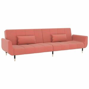 Kétszemélyes rózsaszín bársony kanapéágy két párnával kép