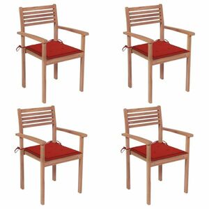 vidaXL 4 db tömör tíkfa kerti szék piros párnákkal kép