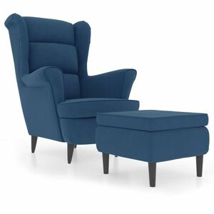 vidaXL kék bársony magas háttámlájú fotel lábtartóval kép