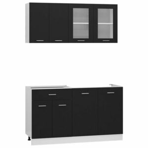 vidaXL 4 részes fekete forgácslap konyhai szekrénygarnitúra kép