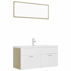 vidaXL fehér-sonoma színű forgácslap fürdőszobai bútorszett kép