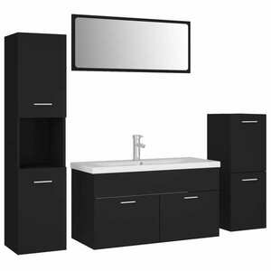 vidaXL fekete forgácslap fürdőszobai bútorszett kép