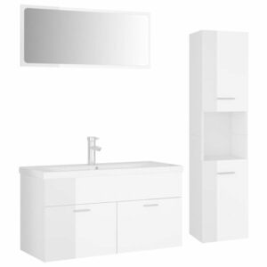 vidaXL magasfényű fehér forgácslap fürdőszobai bútorszett kép
