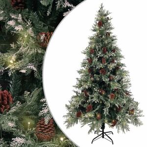 vidaXL zöld-fehér PVC és PE megvilágított karácsonyfa tobozzal 195 cm kép