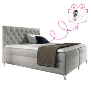 Boxspring ágy, 160x200, világosszürke Velvet szövet, GULIETTE + ajándék kép