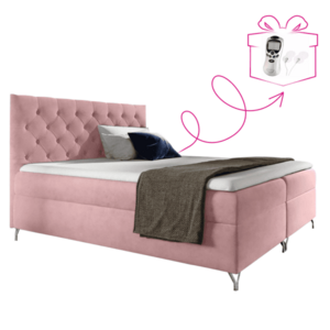 Boxspring ágy, 140x200, rózsaszín Velvet szövet, GULIETTE + ajándék kép