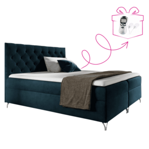 Boxspring ágy, 160x200, sötétkék Velvet szövet, GULIETTE + ajándék kép
