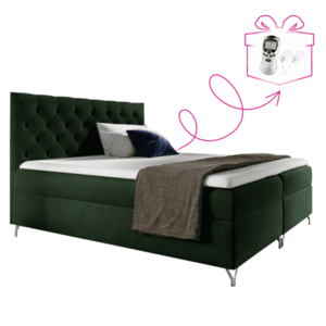 Boxspring ágy, 160x200, zöld Velvet szövet, GULIETTE + ajándék kép