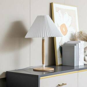 Lucande Ellorin asztali lámpa, fa, textil árnyékolóval kép
