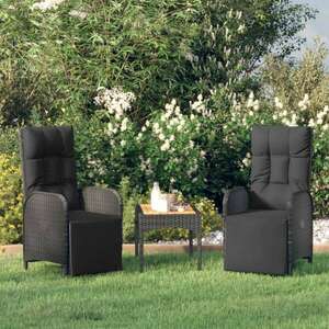 vidaXL 2 db fekete polyrattan dönthető kültéri szék párnával kép
