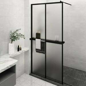 vidaXL fekete ESG üveg és alumínium zuhanyfal polccal 118 x 190 cm kép
