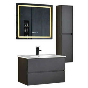 HD HongKong Antracit 80 komplett fürdőszoba bútor szett fali mosd... kép