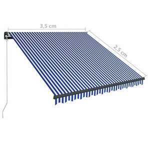 vidaXL kék és fehér kézzel kihúzható LED-es napellenző 350 x 250 cm kép