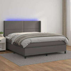 vidaXL szürke műbőr rugós ágy matraccal és LED-del 160x200 cm kép
