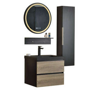 HD BlackWood 60 komplett fürdőszoba bútor szett fali mosdószekrén... kép