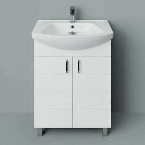 HD MART 55 cm széles álló fürdőszobai mosdószekrény, fényes fehér... kép