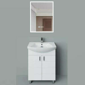 HD MART 55 cm széles álló fürdőszobai mosdószekrény, fényes fehér... kép