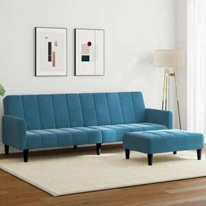 vidaXL 2 személyes kék bársony kanapéágy lábtartóval kép