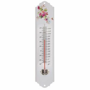 Hőmérő kültéri, fém, virágmintás fehér, 30x6, 5x1cm / 6db/karton kép