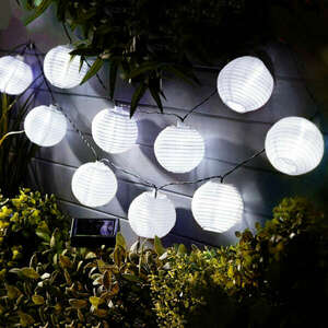 Szolár lampion fényfüzér - 10 db fehér lampion, hidegfehér LED - ... kép
