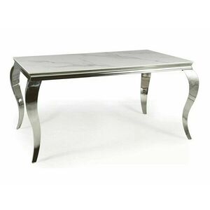 Asztal Detroit 323, Fehér márvány, Ezüst, 75x90x150cm, Kerámia, Fém kép