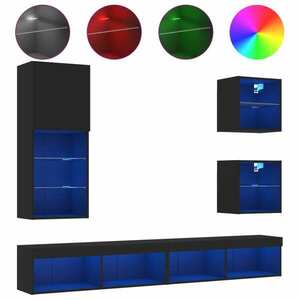 vidaXL 5 darab fekete szerelt fa fali TV-bútor LED-del kép