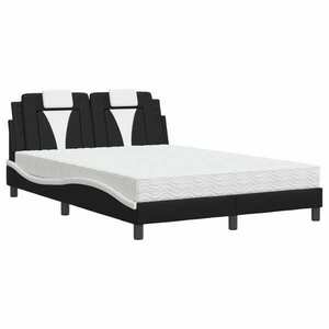 vidaXL fekete és fehér műbőr ágy matraccal 140 x 200 cm kép