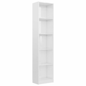 vidaXL 5-szintes magasfényű fehér szerelt fa könyvszekrény 40x24x175cm kép