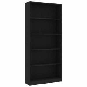 vidaXL 5-szintes fekete szerelt fa könyvszekrény 80 x 24 x 175 cm kép