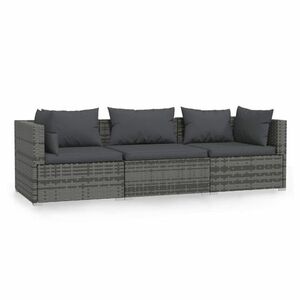 vidaXL háromszemélyes szürke polyrattan kanapé párnákkal kép