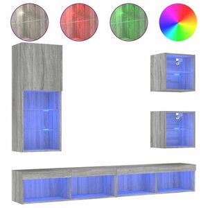 vidaXL 5 darab szürke sonoma színű szerelt fa fali TV-bútor LED-del kép