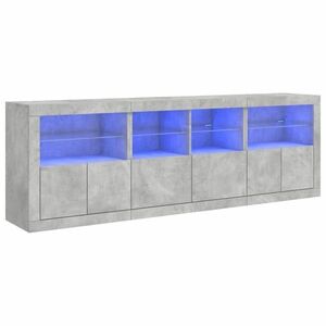 vidaXL betonszürke tálalószekrény LED-világítással 202x37x67 cm kép