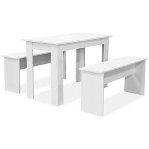 Fehér 3 részes faforgácslap étkezőasztal és pad szett kép