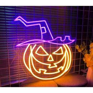 Neon led plexi dekorációs lámpa halloween boszorkány sapkás tök kép