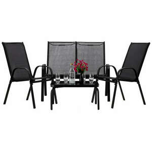 Textil kerti bútorkészlet, 2 szék, 1 kanapé és 1 asztal, sötétszürke kép