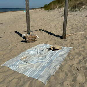 Kék len strand takaró 140x170 cm Allure Stripe – Linen Tales kép