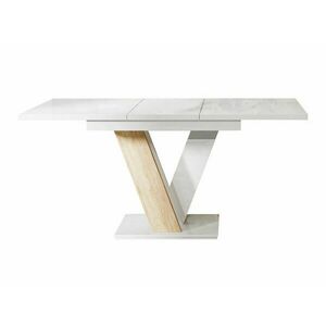 Asztal Goodyear 104, Fényes fehér, Sonoma tölgy, 76x80x120cm, Hosszabbíthatóság, Laminált forgácslap kép