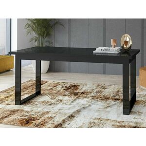 Asztal Austin U116, Fényes fekete, Fekete, 76x90x170cm, Hosszabbíthatóság, Edzett üveg, Laminált forgácslap kép