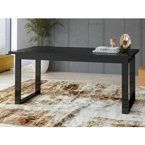 Asztal Austin U117, Fényes fekete, Fekete, 76x80x130cm, Hosszabbíthatóság, Edzett üveg, Laminált forgácslap kép