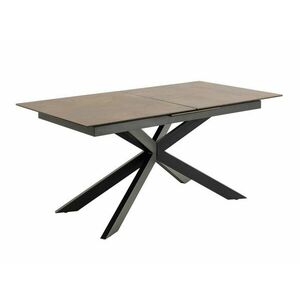 Asztal Oakland 903, Fekete, Barna, 76x90x168cm, Hosszabbíthatóság, Kerámia, Edzett üveg, Fém kép