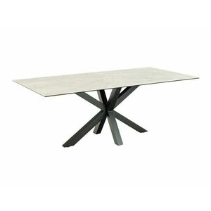 Asztal Oakland 505, Fekete, Világosszürke, 75.5x100x200cm, Edzett üveg, Kerámia, Fém kép