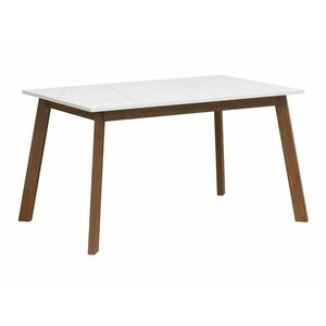 Asztal Boston CE125, Fényes fehér, Sötét delanói tölgy, 76.5x85x140cm, Hosszabbíthatóság, Közepes sűrűségű farostlemez, Váz anyaga kép