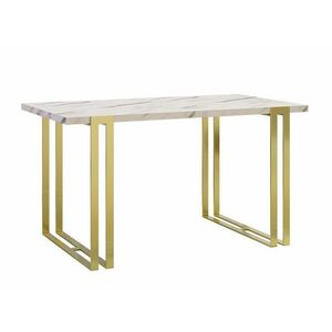Asztal Comfivo 179, Fehér márvány, Aranysárga, 76x80x140cm, Hosszabbíthatóság, Laminált forgácslap, Fém kép