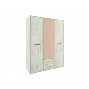 Gardróbszekrény Portland AA100, Rózsaszín, Fehérített tölgy, 201x150x52.5cm, Szekrényajtók: Pántos kép